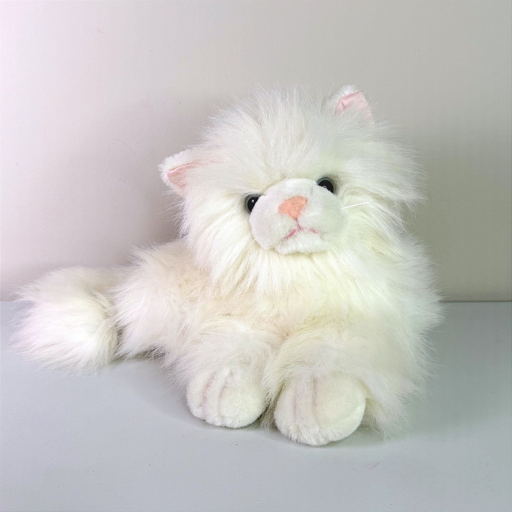 Vintage 1990s Walmart Realistic White Persian Cat Plush Stuffed Animal Laying